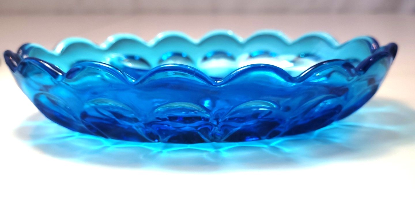 Vintage Anchor Hocking Fairfield Blue Glass Divided Relish Dish - photo 2