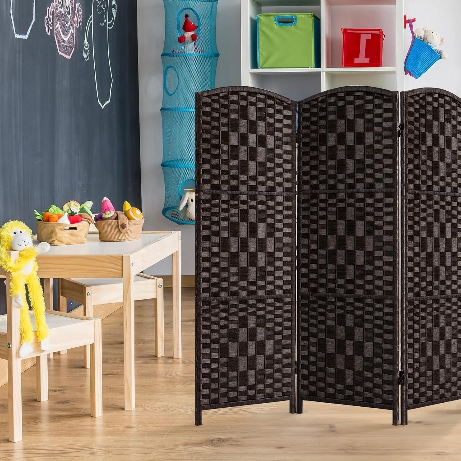 Brown Rattan 3-Panel Room Divider Screen