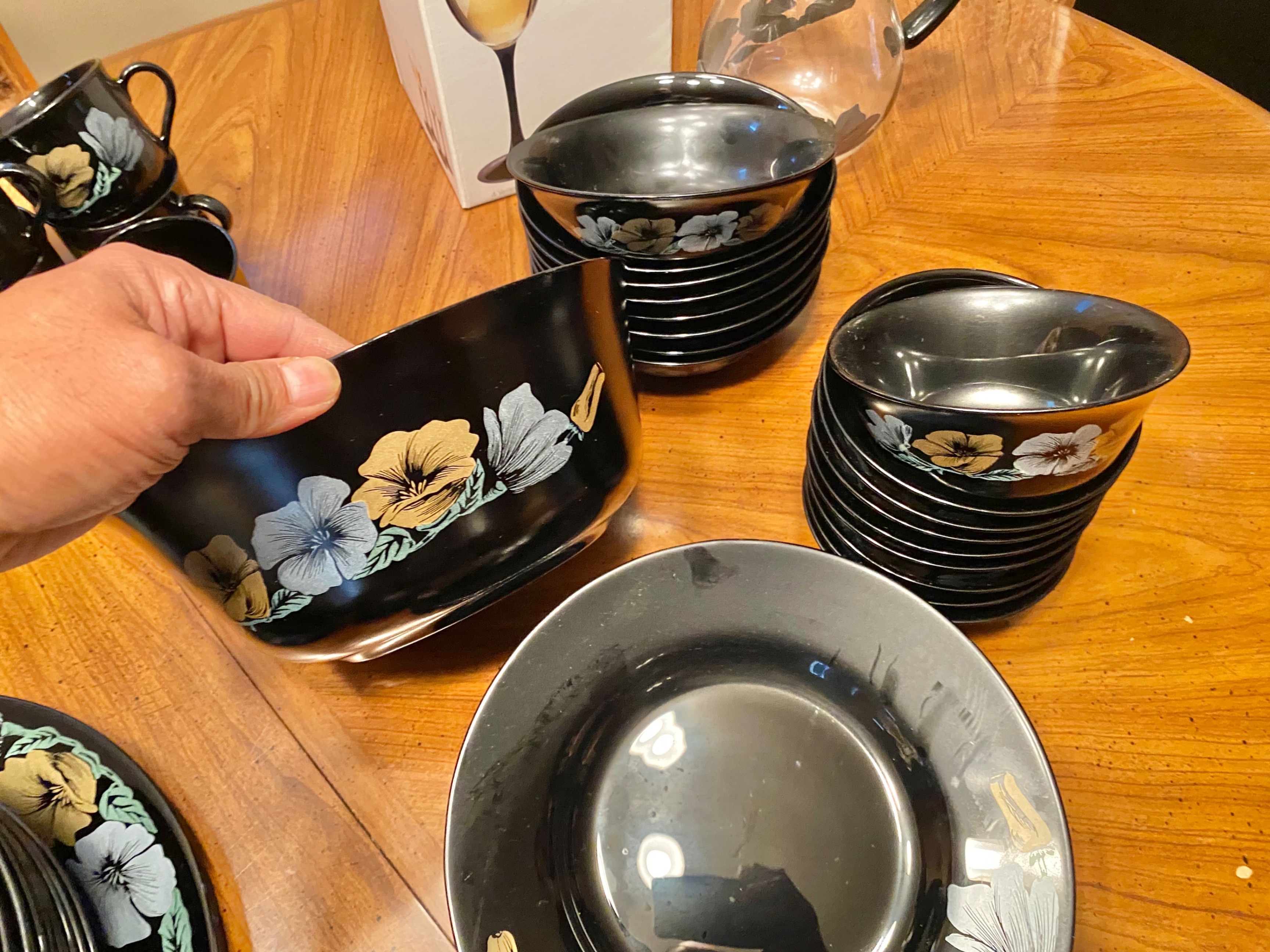 Luminarc Dinnerware ~66 pcs Set - Black Floral - photo 4