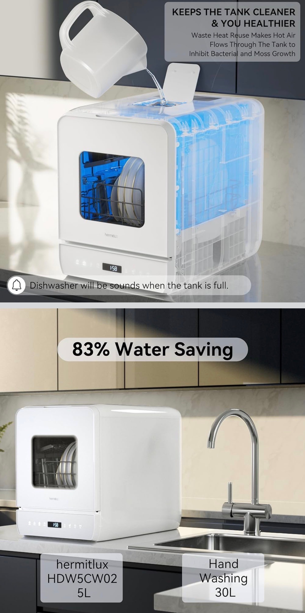 NEW: Countertop Dishwasher, 6 Wash Programs Slim Size Portable - photo 4