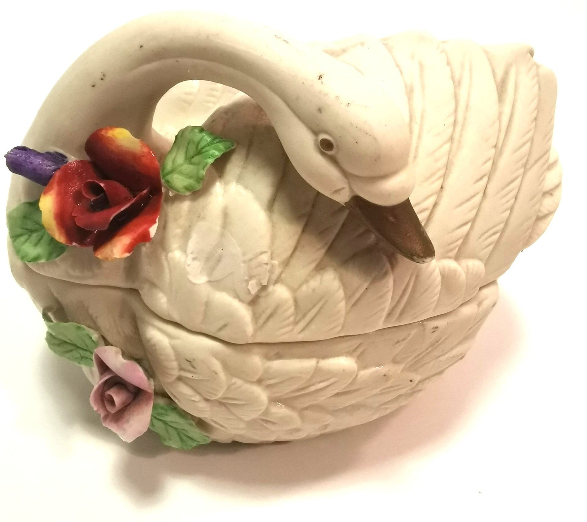 Swan Porcelain / Ceramic Trinket Box 1980s