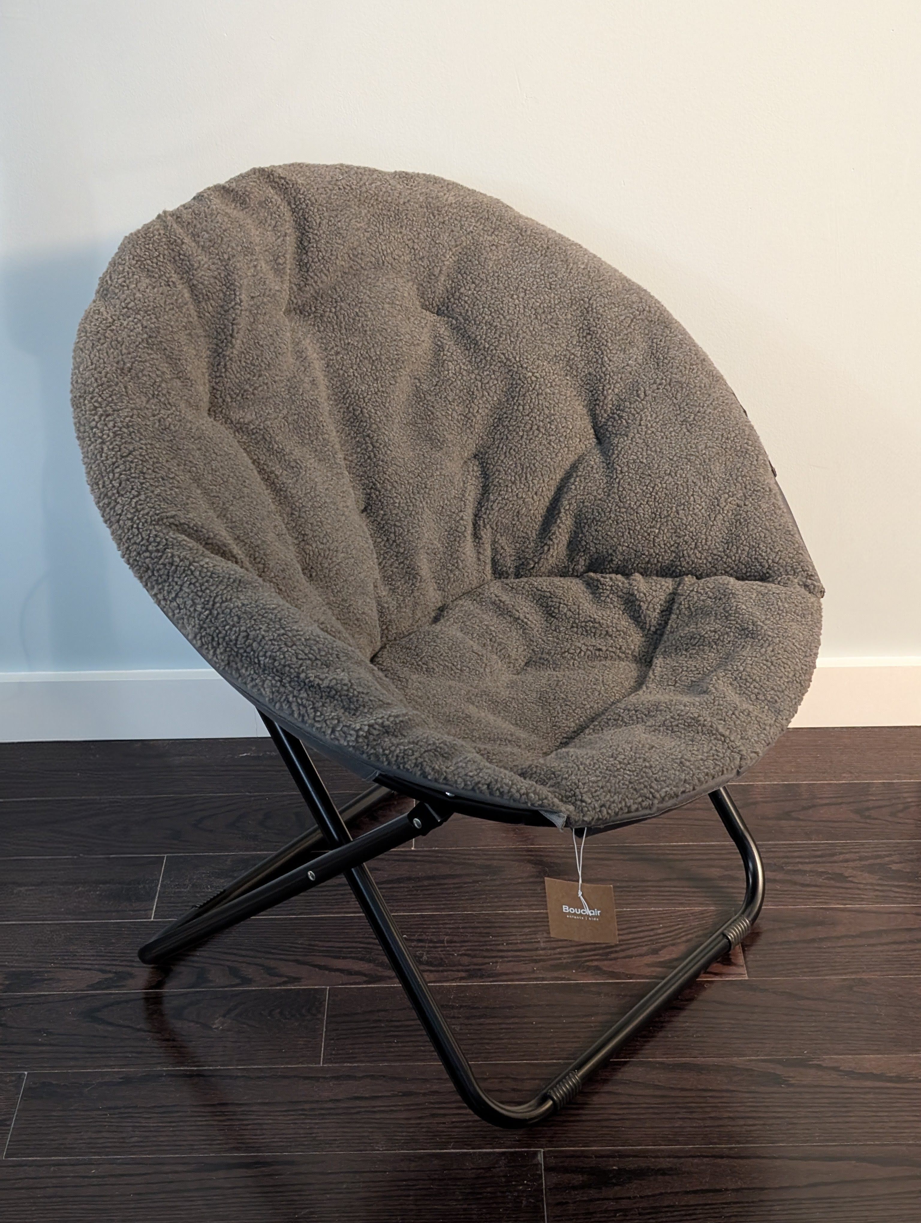 Bouclair Grey Sherpa Foldable Papasan Chair