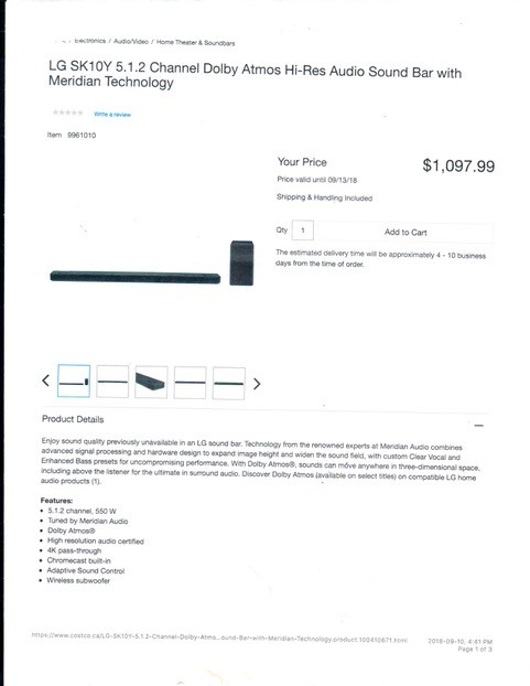 LG Sound Bar, Model SK10Y 550W RMS - photo 3