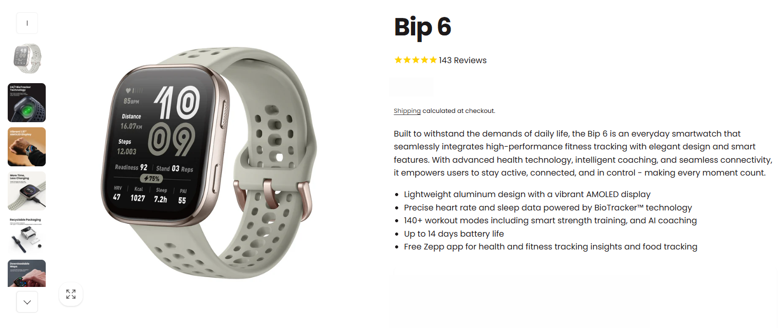 Amazfit Bip 6 Smartwatch - Colour Stone - photo 2