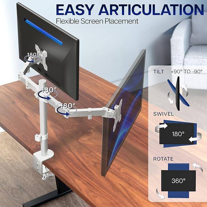 New VIVO White Dual Monitor Desk Mount - Adjustable - photo 4