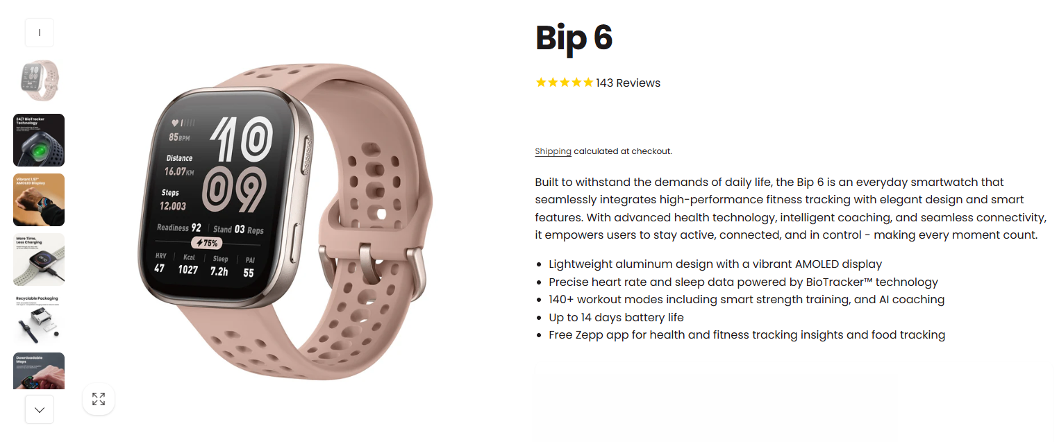 Amazfit Bip 6 Smartwatch - Colour Blush - photo 2