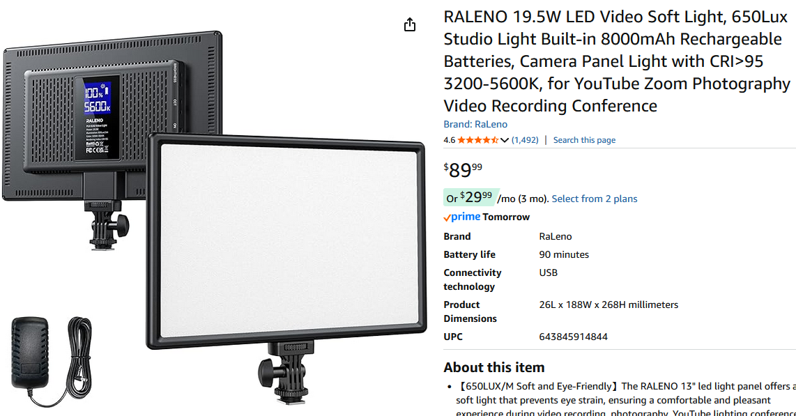 RALENO 19.5W LED Video Soft Light