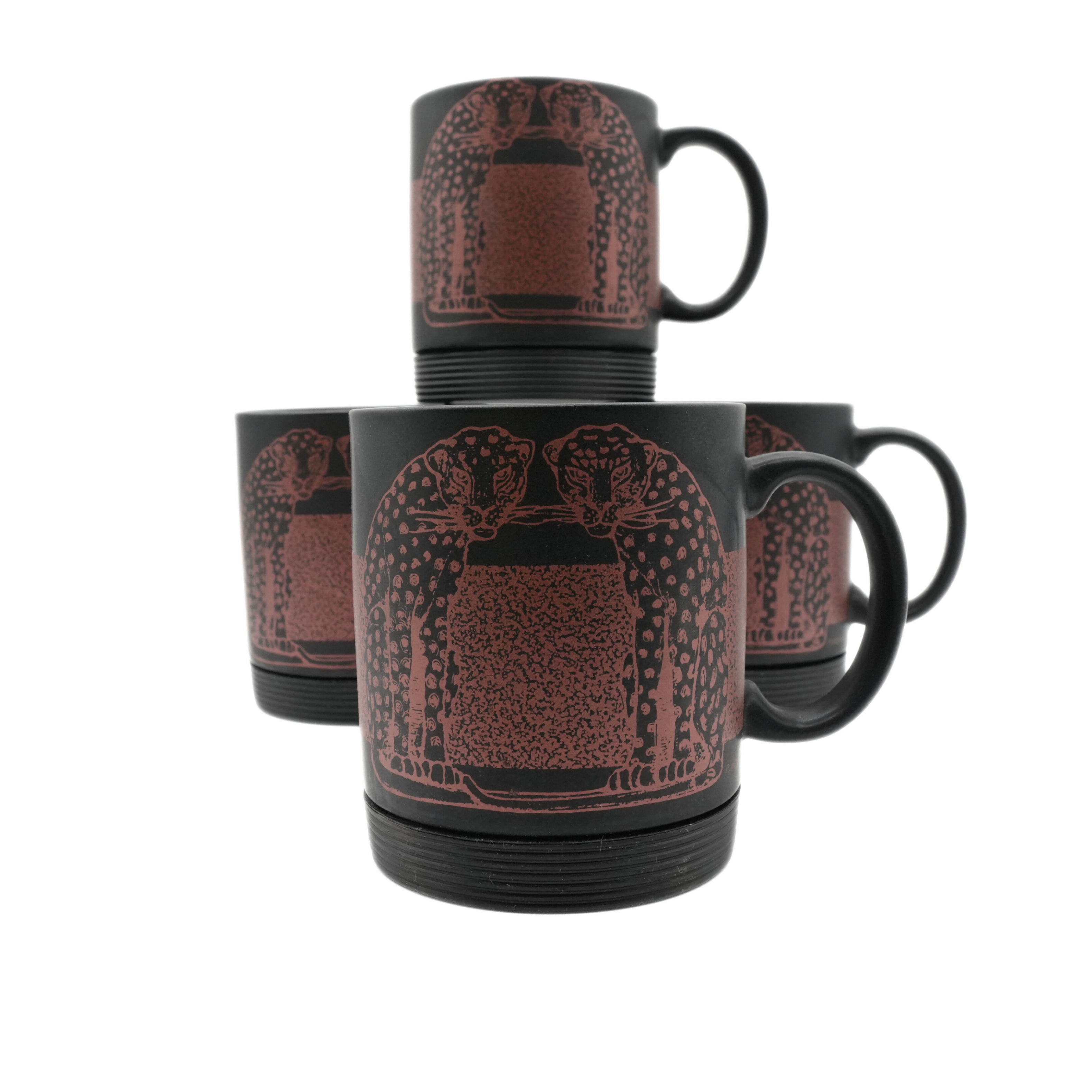 Set of 4 Black Leopard Print Mugs - photo 2