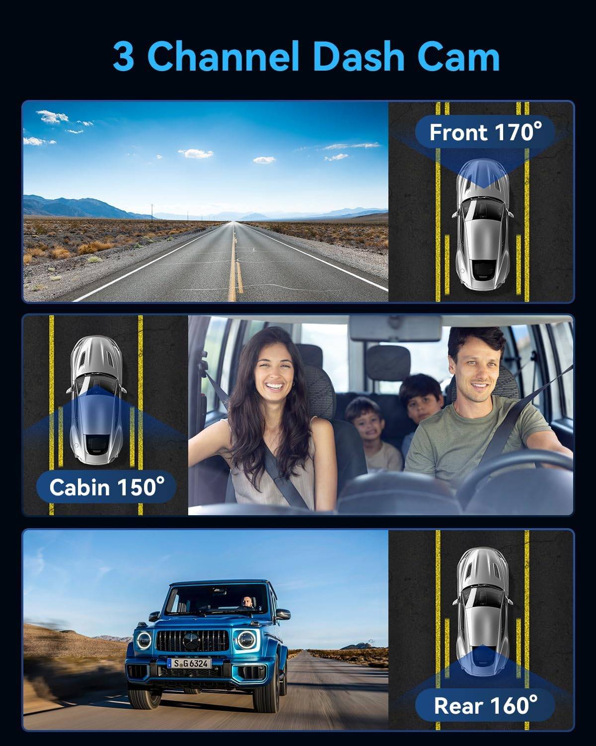 Triple Camera 4K Full HD Dash Camera Inside 3 Channel - photo 2
