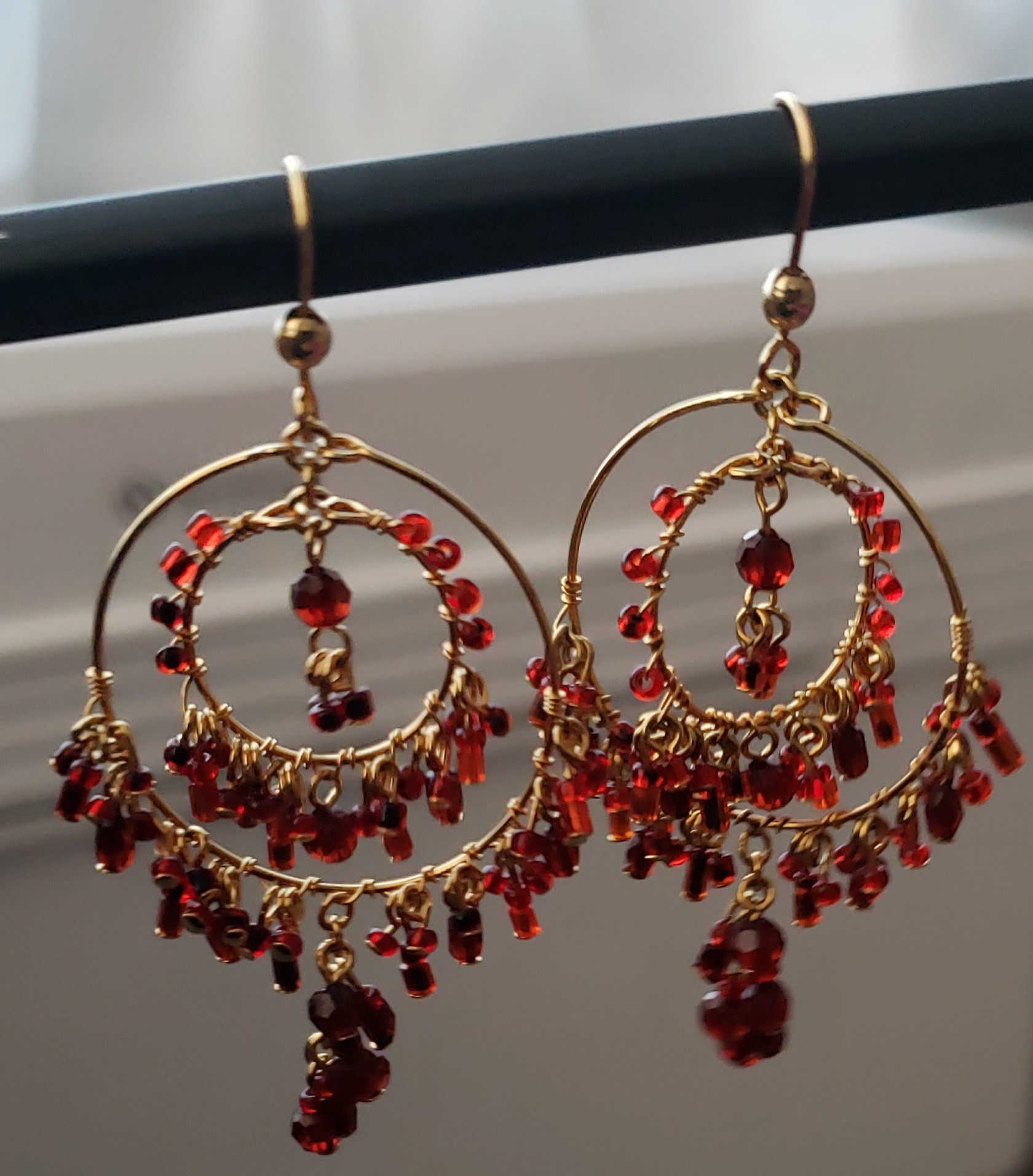 Dark Red Beaded Earrings