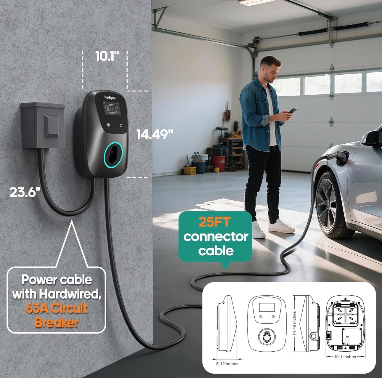 Electric Vehicle Level 2 EV Charger 48 amp 25ft Cable ETL Certif - photo 4