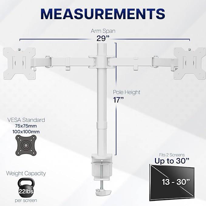 New VIVO White Dual Monitor Desk Mount - Adjustable - photo 3