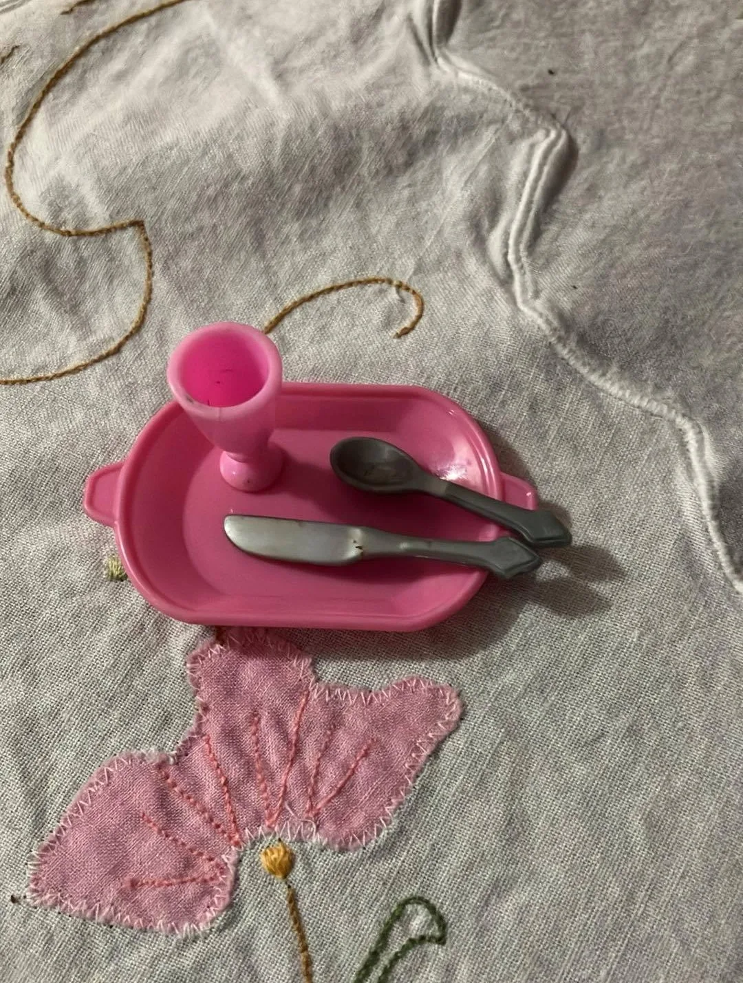 Toy Tray with Glass Spoon and Knife (Barbie Size)