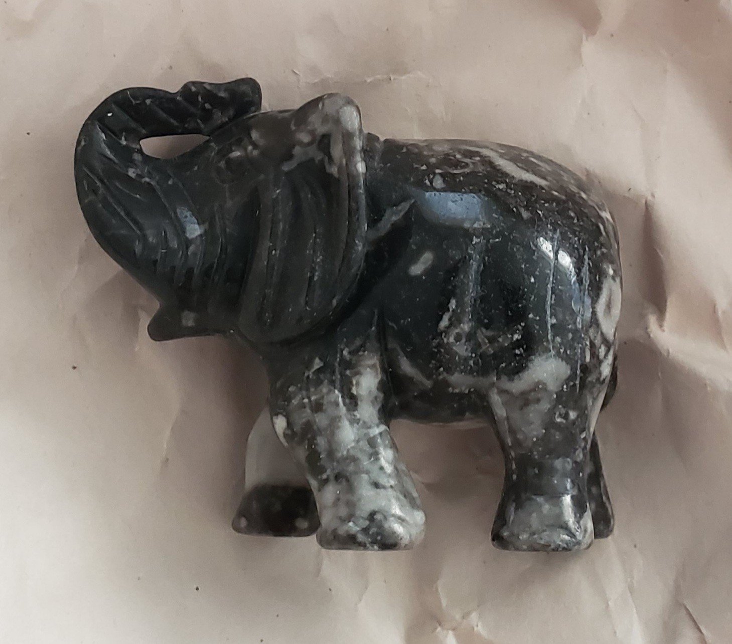 Black Stone Carved Elephant - photo 2