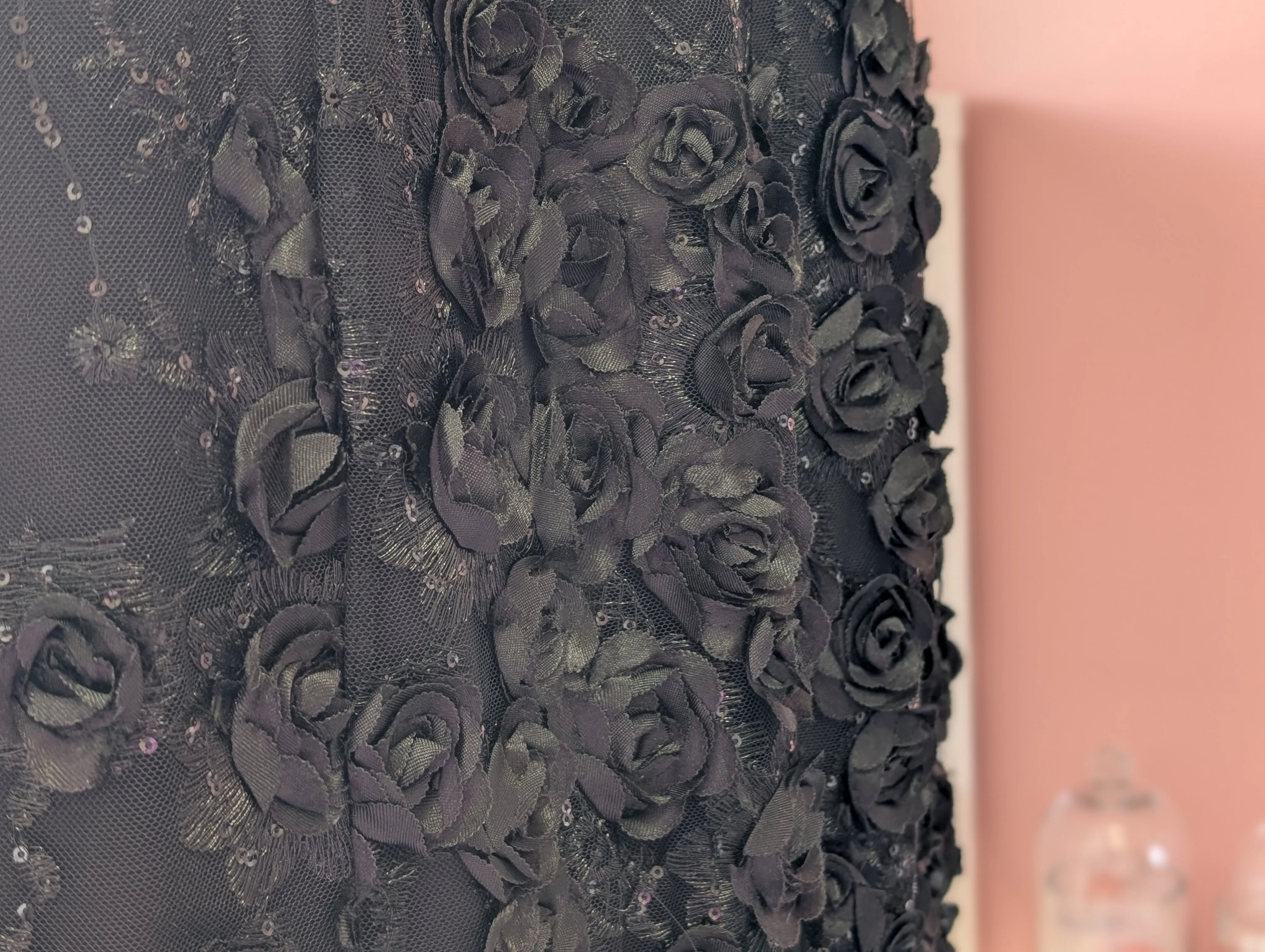 Size Small Black Corset Gown with 3D Floral Embellishments image indicator(4)