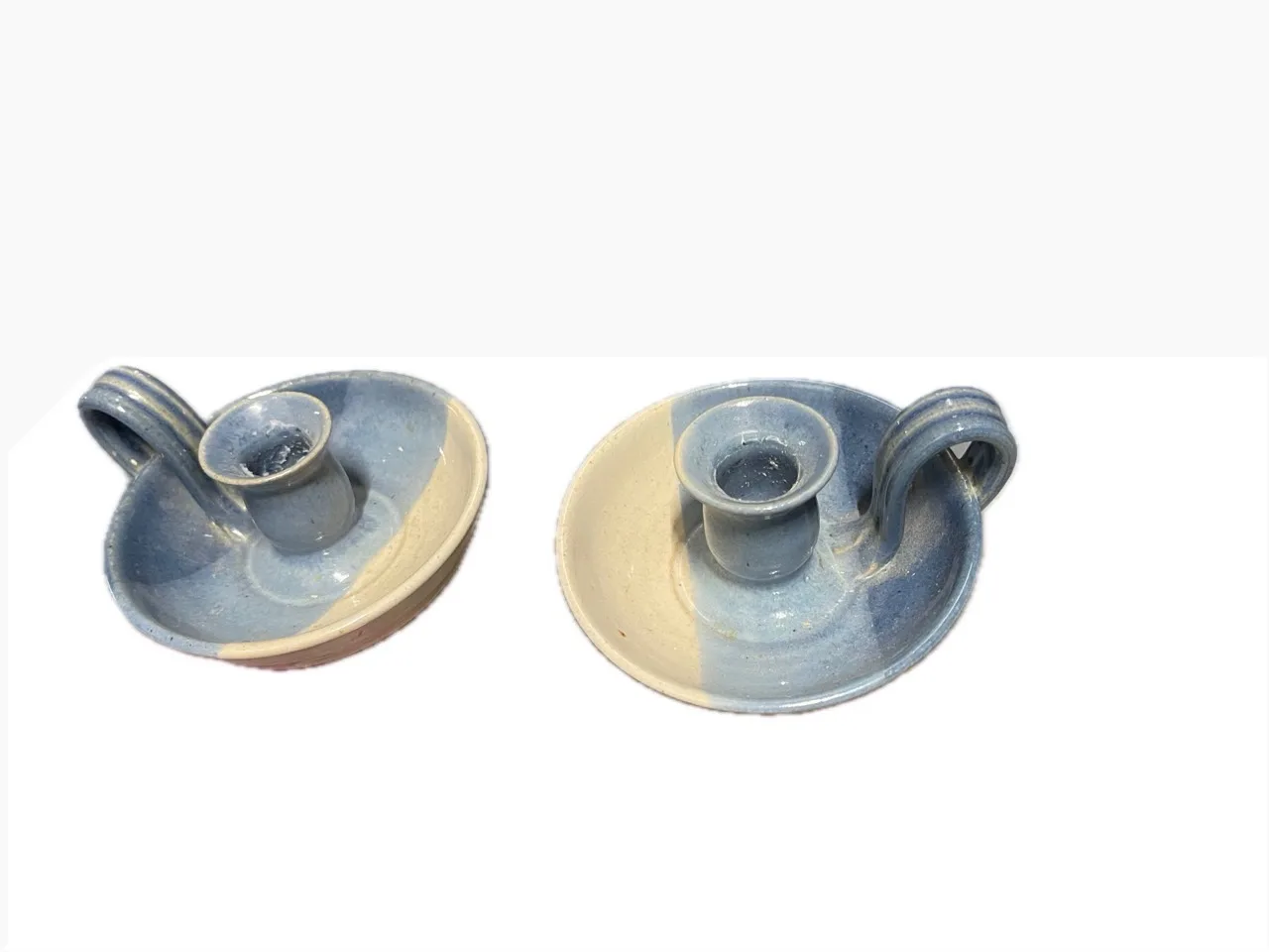Pair of Blue & Beige Ceramic Candlestick Holders image indicator(2)