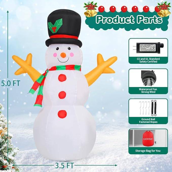 New GOOSH 5 ft Inflatable Christmas Snowman with LED Light - photo 3