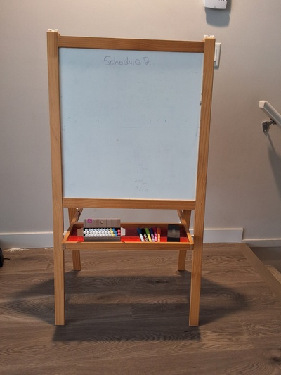 Kids Chalkboard/Whiteboard Easel + Marker Tray (Wood Frame)