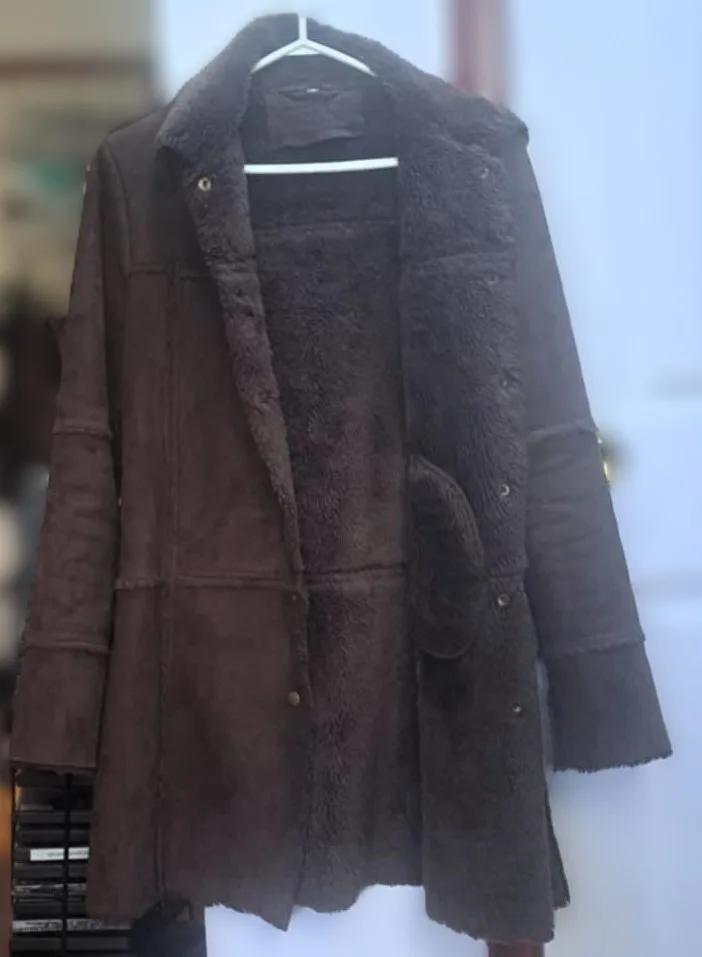Roxy Brown Suede Coat with a Sherpa Lining Made in Korea