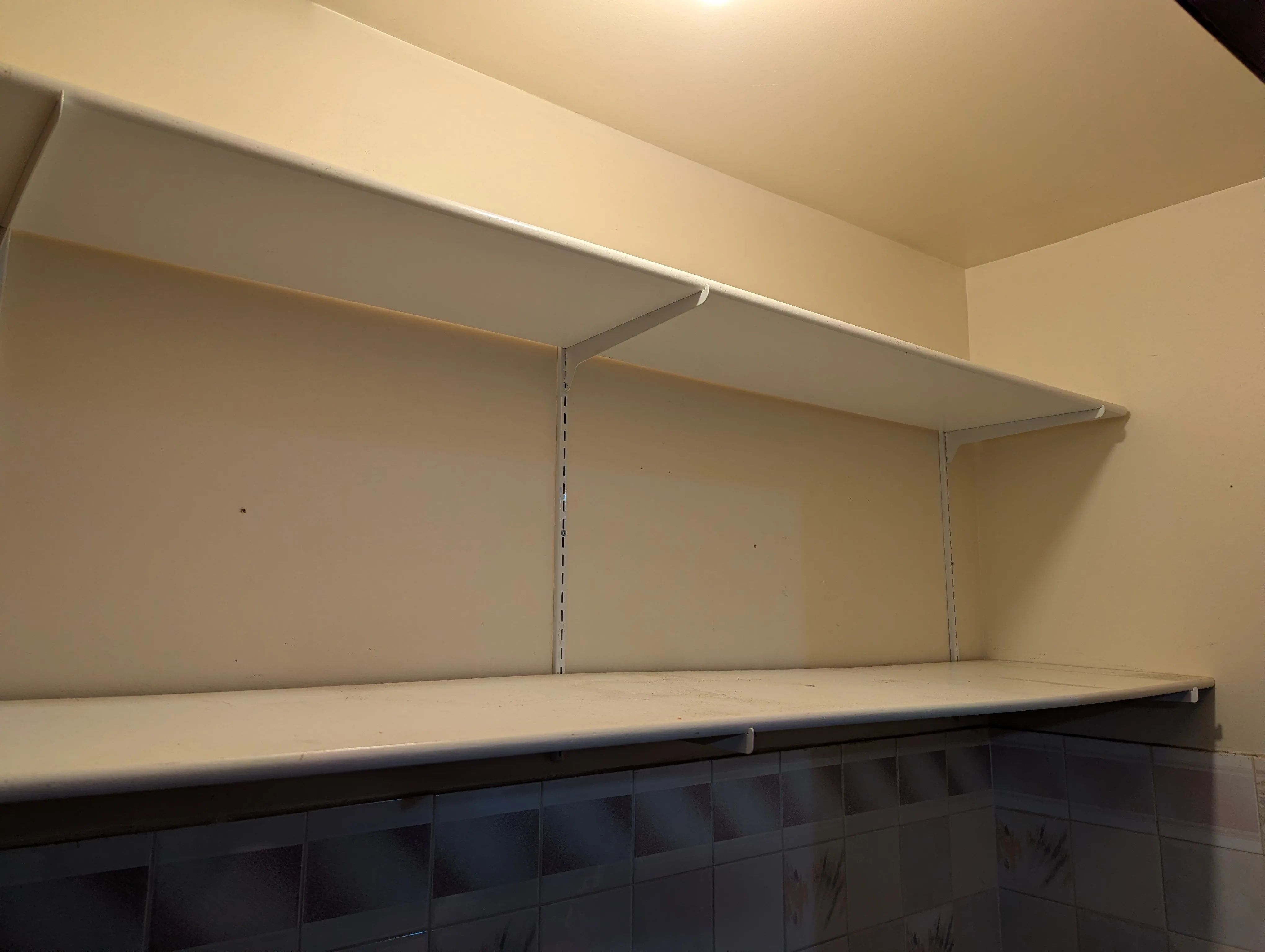 4 wood shelves and metal support brackets for utility or garage image indicator(2)