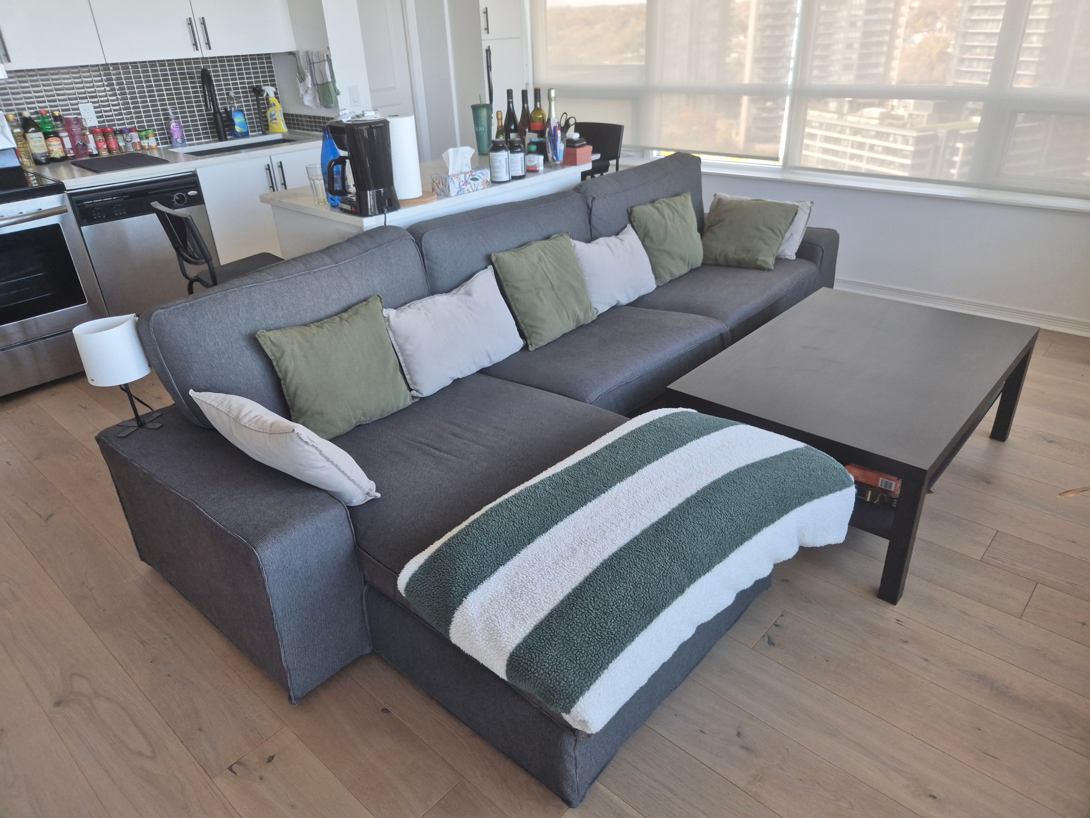 IKEA KIVIK Sofa with chaise lounge, Tibbleby beige/gray