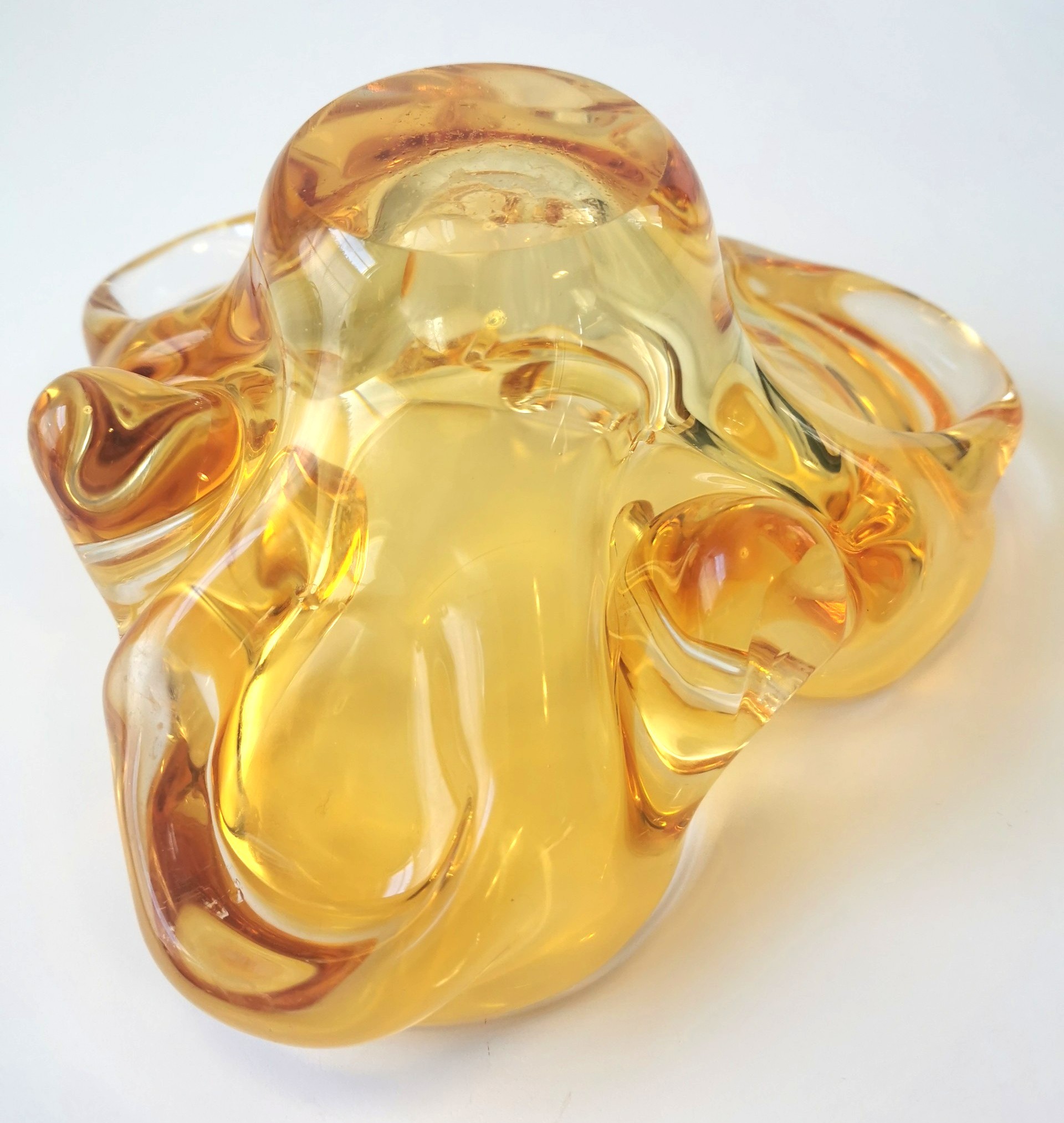 Murano Sommerso Art Glass Bowl Amber Yellow Geode - Italy 1960s - photo 4