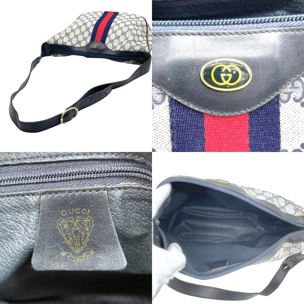 GUCCI Vintage Sherry Line Shoulder Bag - Navy image indicator(10)