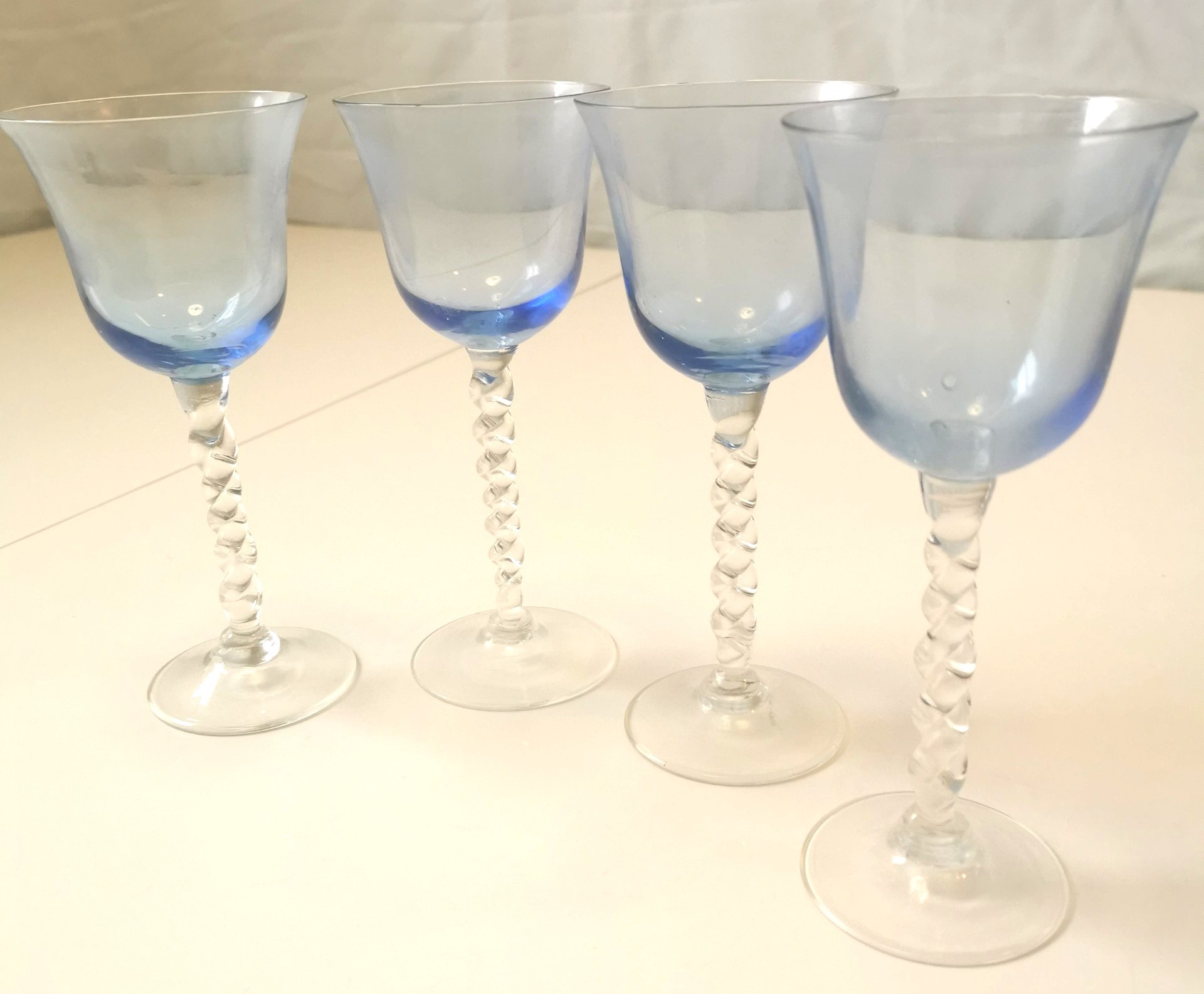 Aqua Blue Wine Goblets Clear Corkscrew Twisted Stem Italian 60s - photo 2