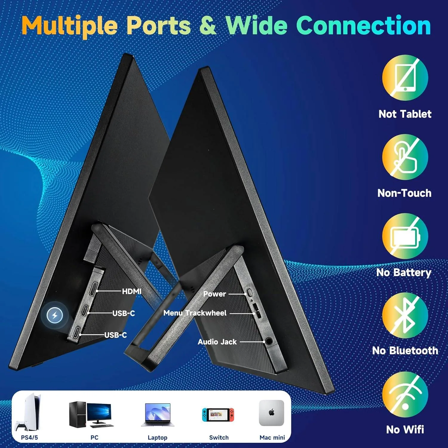 Portable Monitor 15.6 inch, 1080P HDR FHD, Adjustable Bracket image indicator(2)