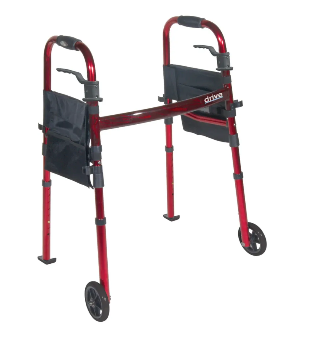 Set of 2 Walkers: Drive Portable Folding Travel Walker & Button
