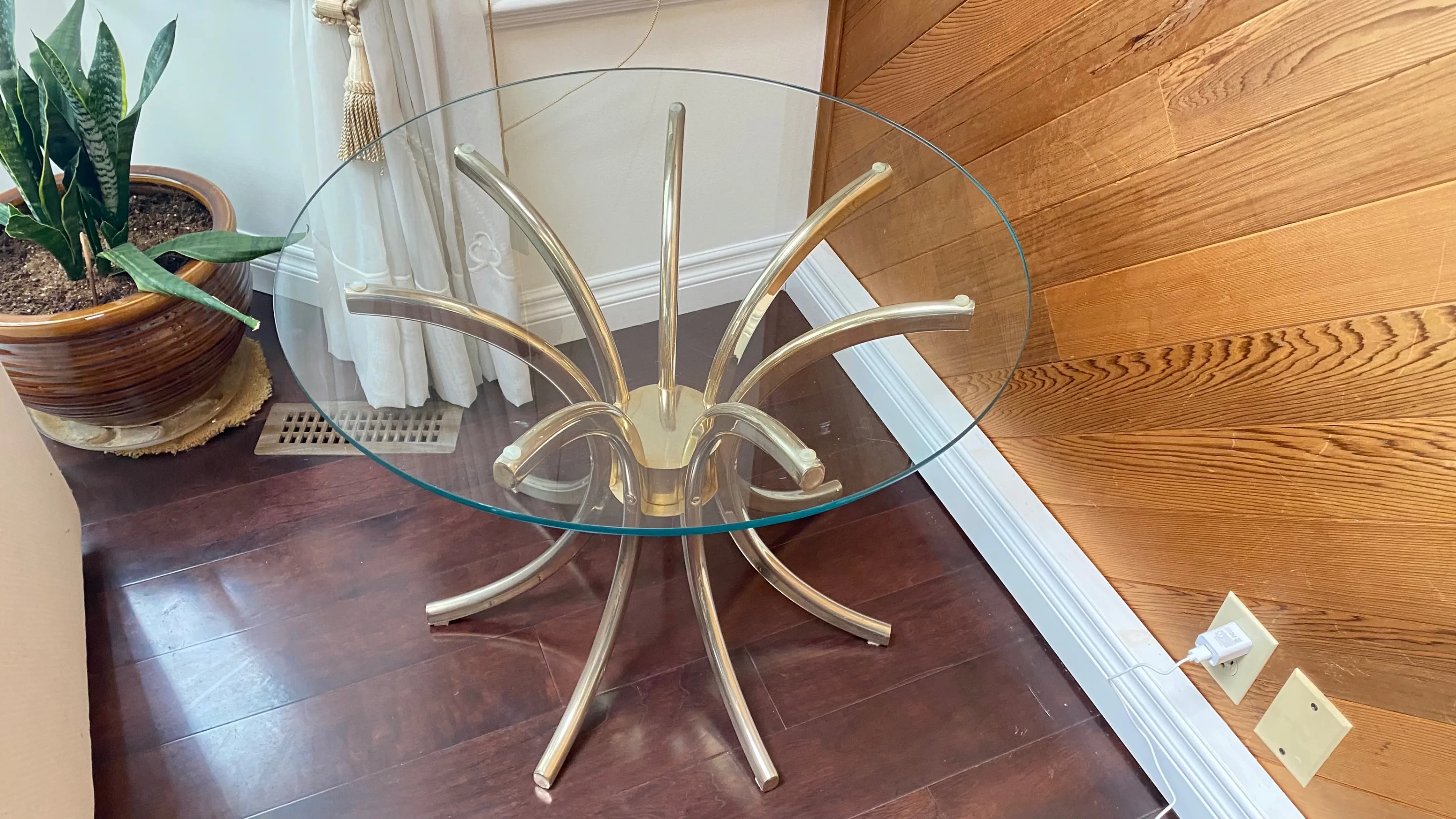 Vintage Glass Top Round Accent Side Table