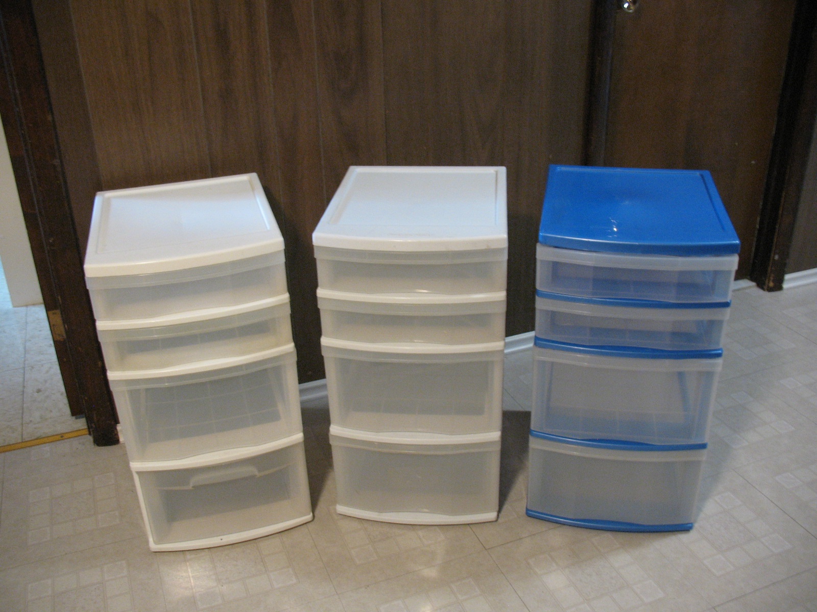 Three 4 Drawer Clear Plastic Storage Towers