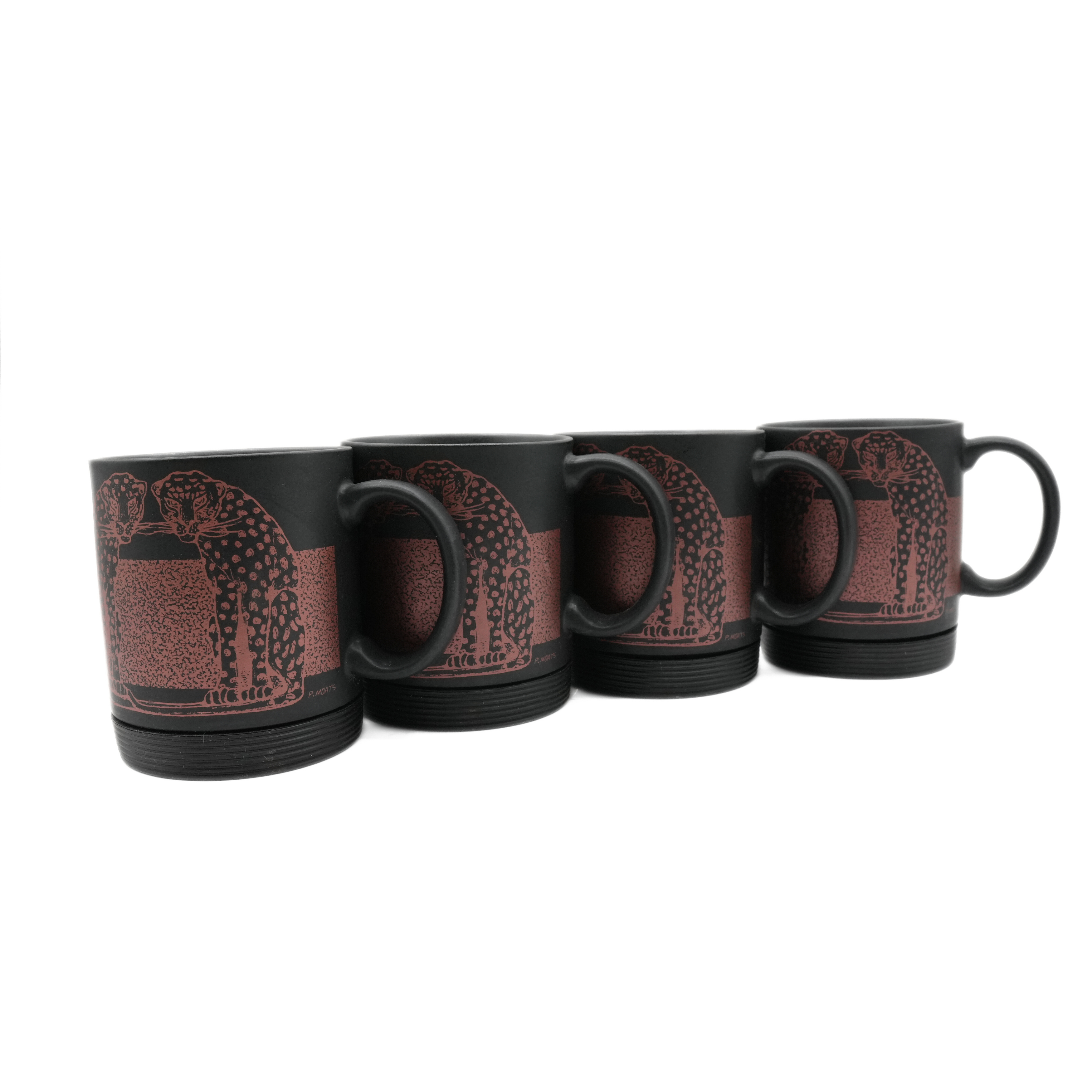 Set of 4 Black Leopard Print Mugs