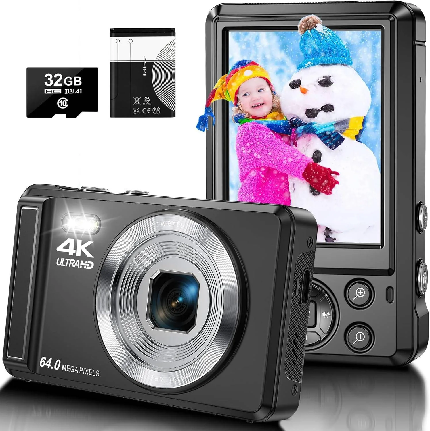 4K Point and Shoot Small Digital Cameras 64MP
