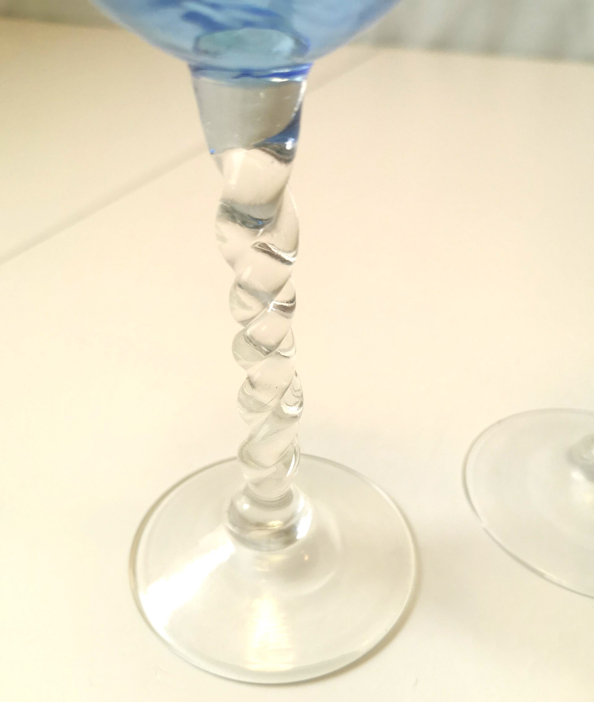 Aqua Blue Wine Goblets Clear Corkscrew Twisted Stem Italian 60s - photo 5