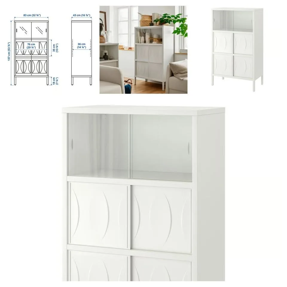 IKEA KALKNÄS Cabinet with Sliding Doors White Assembled NEW!