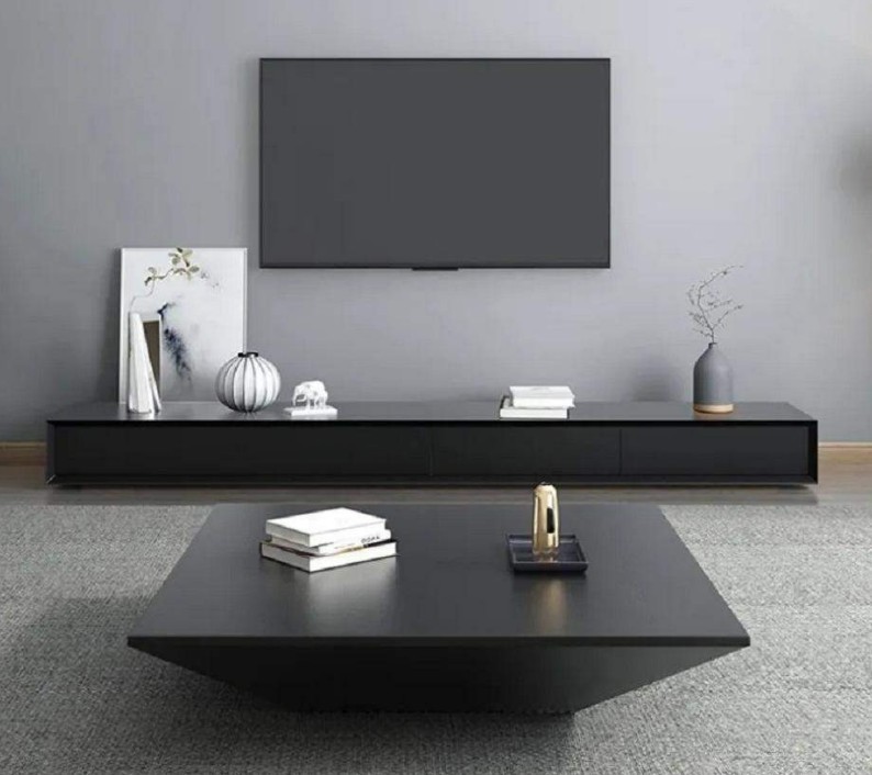 Modern 79 Inch / 200 cm Black TV Stand Console with 4 Drawers