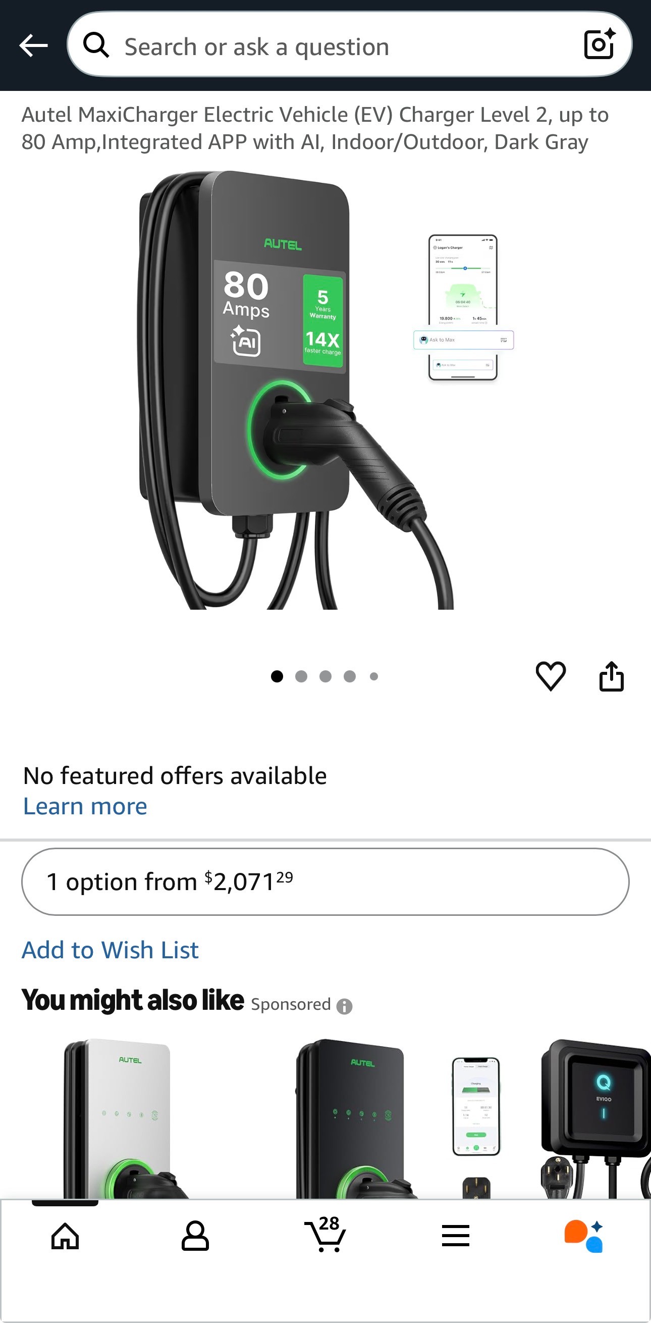 Autel MaxiCharger Electric Vehicle Charger AI Level 2 App 80 Amp