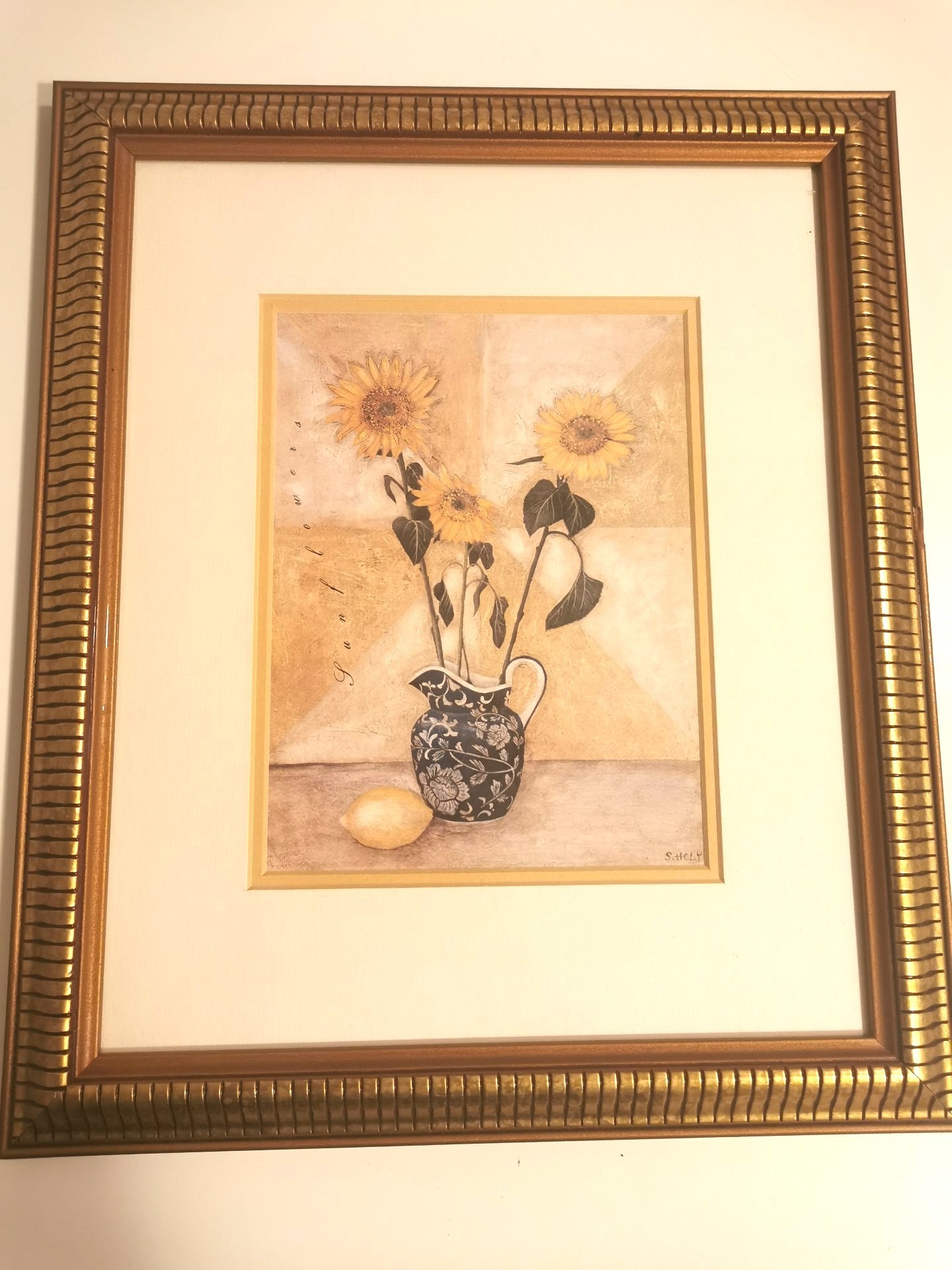 S. HELY Signed Sunflower Print "Sunflower Court" - Premium Frame