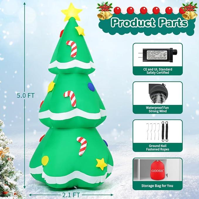 New GOOSH 5 ft Inflatable Christmas Tree with LED Light - photo 2