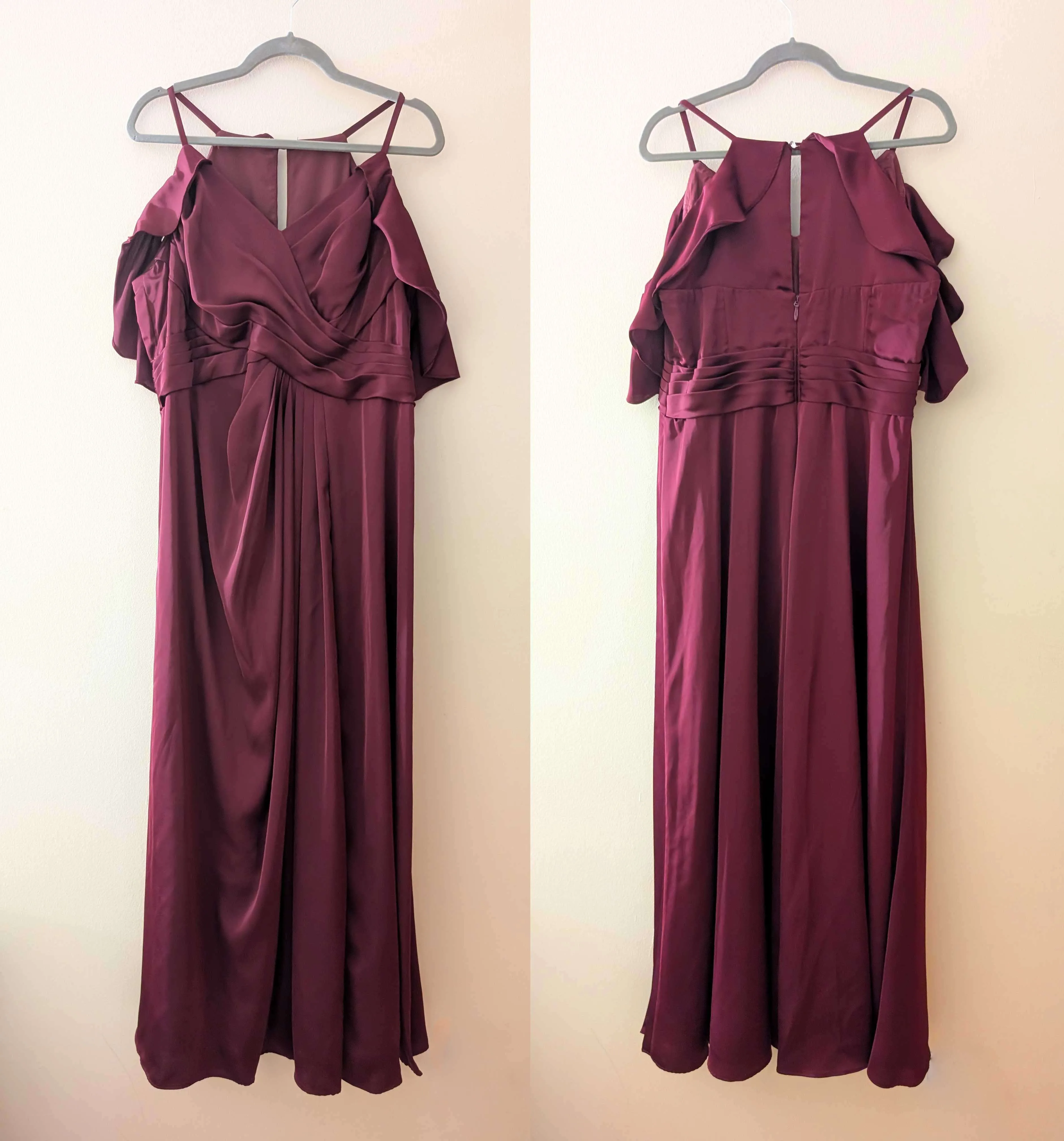 Azazie Dakota Cabernet A-Line V-Neck Pleated Chiffon Dress