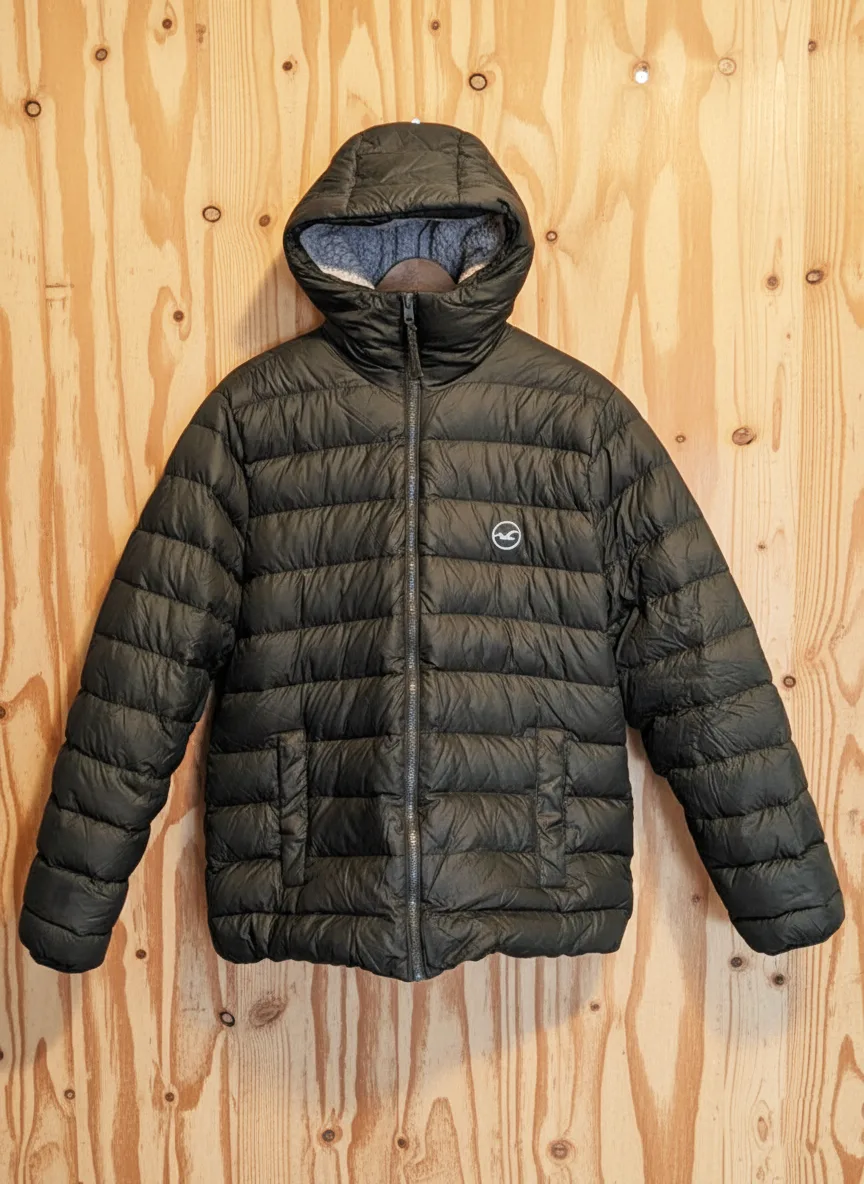 HOLLISTER Mens Green Puffer Jacket Sherpa Hood Coat Winter Sz. L image indicator(2)