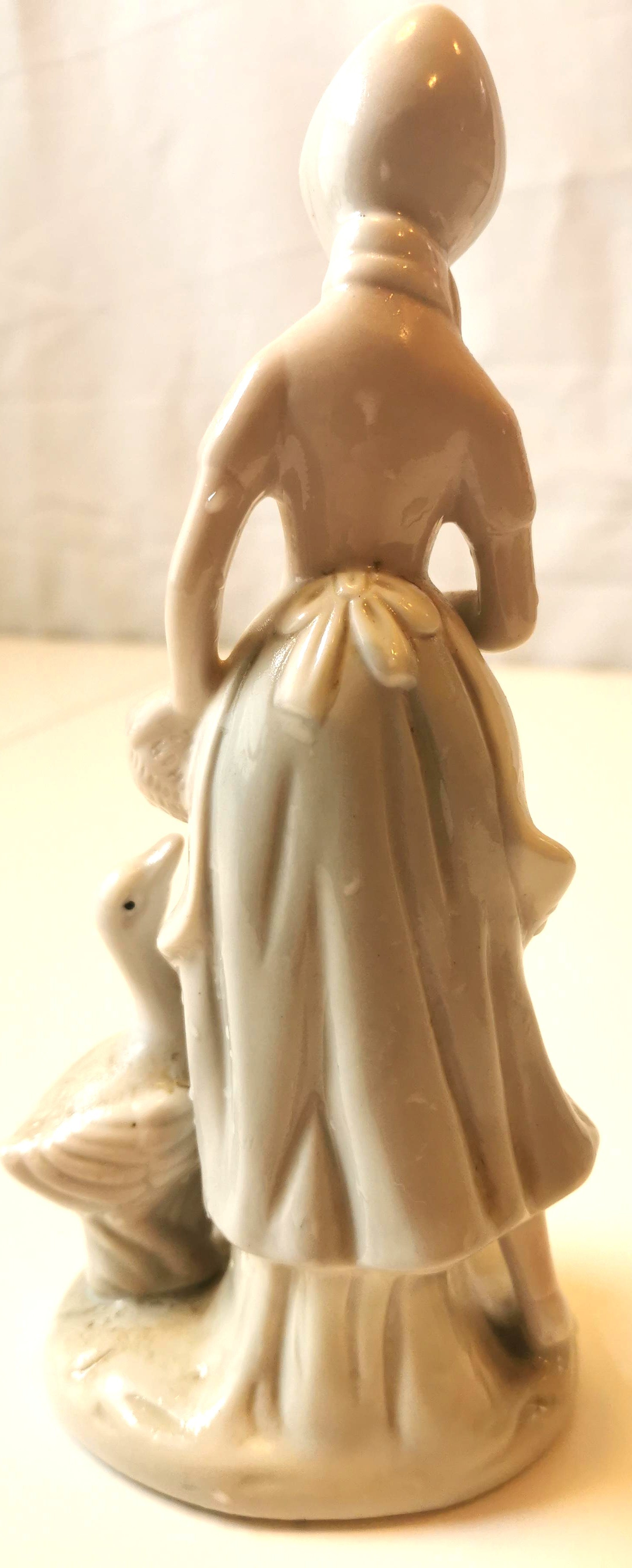 Vintage Porcelain Goose Girl Figurine 8" - Blue & White Dress - photo 3