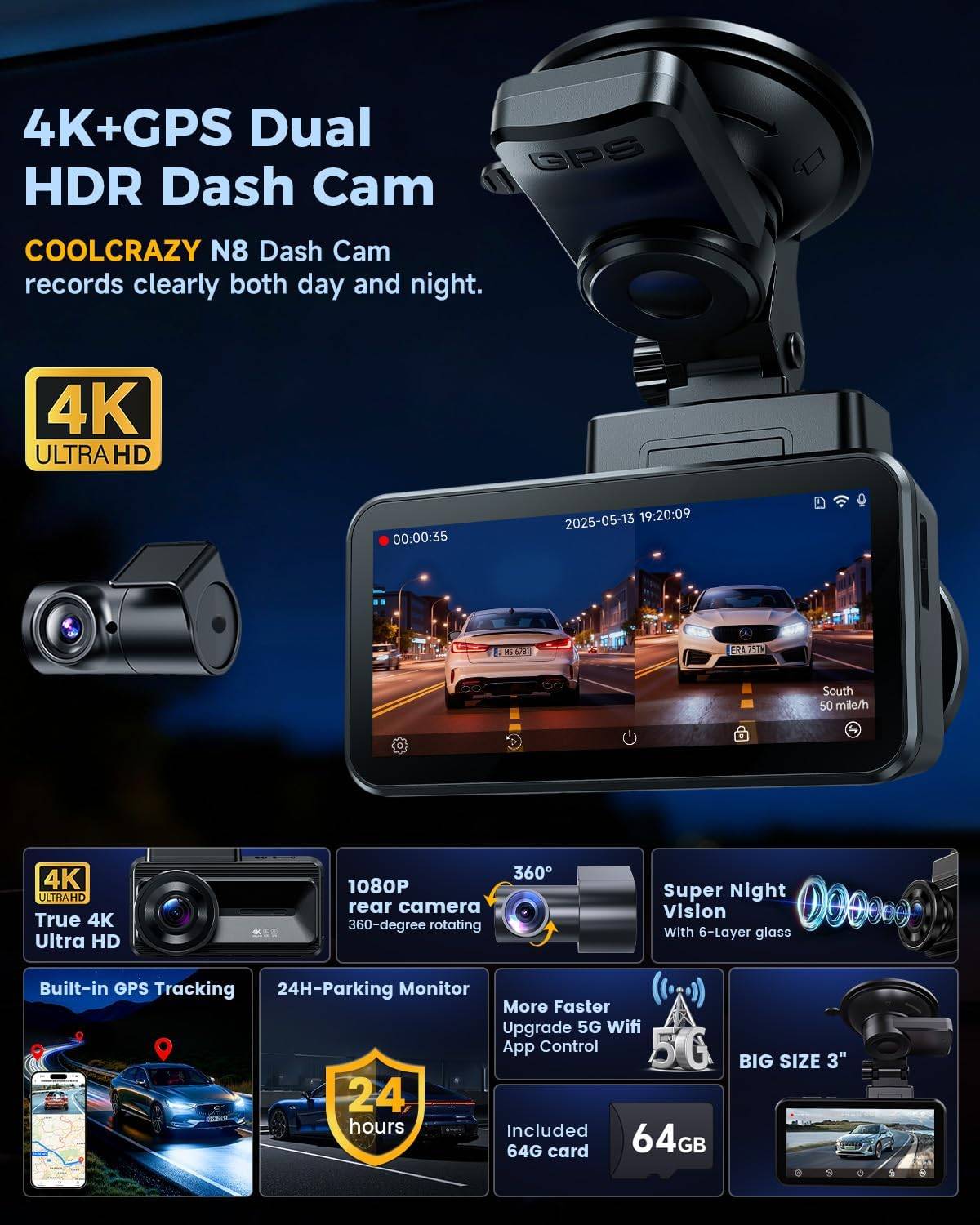 4K Dash Cam Front and Rear - photo 2