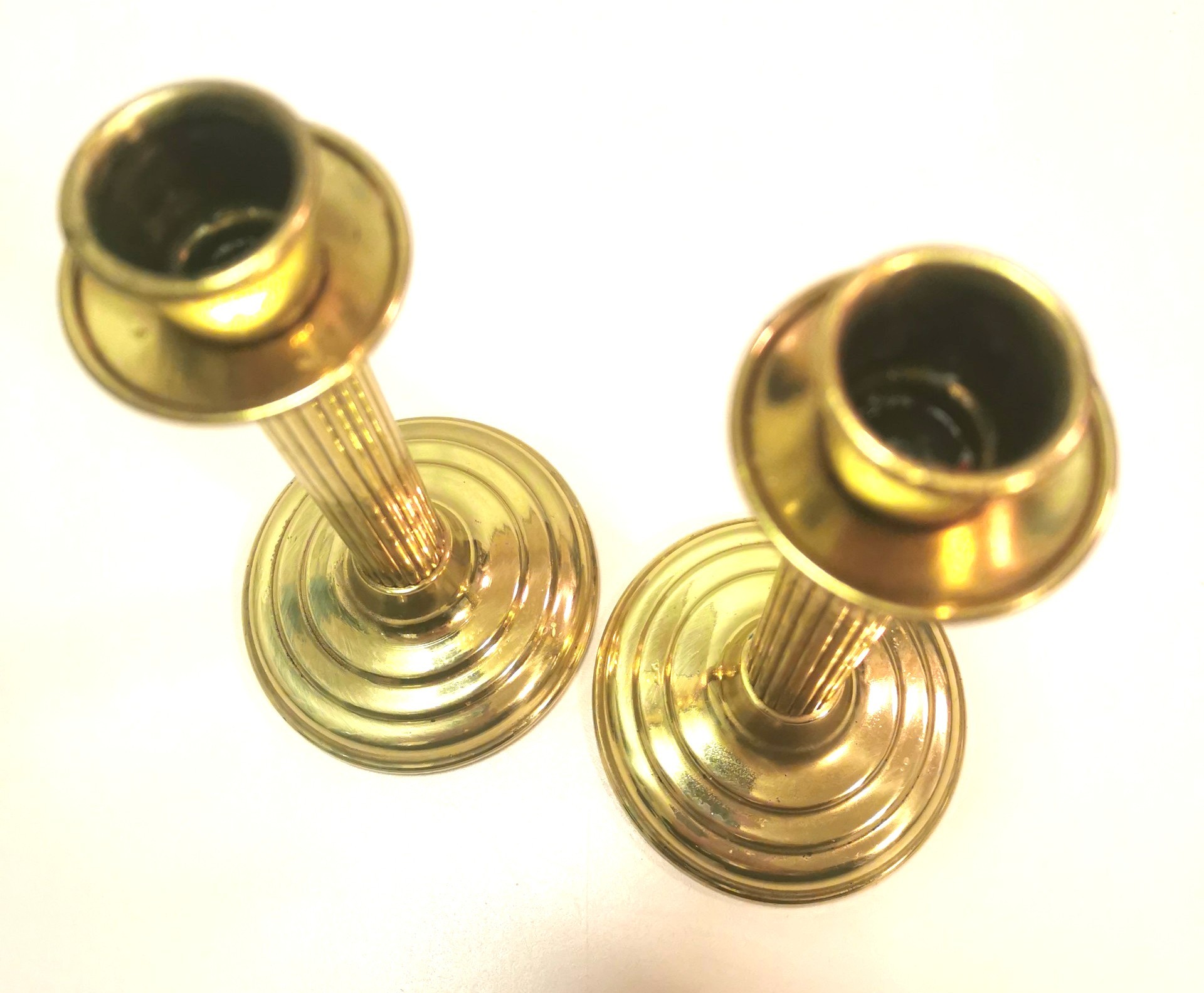 1970s 8" Brass Fluted Column Candlestick Holders Pair Taiwan - photo 3