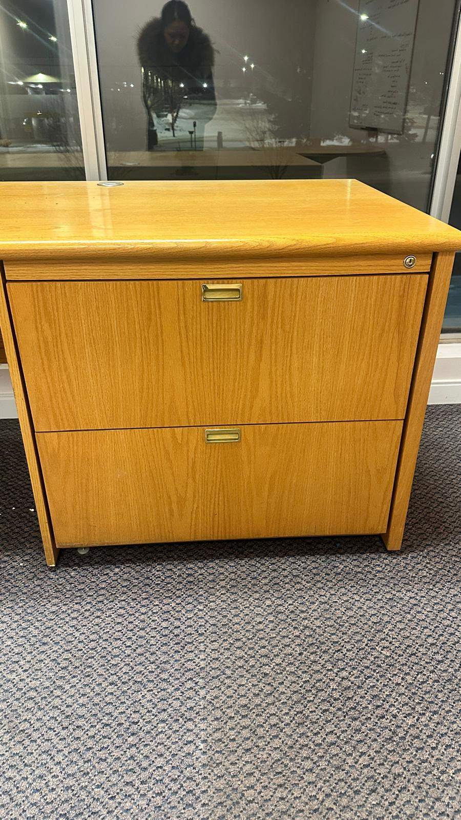 Solid Oak Desk w/ 3-Box + 2-Drawer Filing Cabinet - photo 2