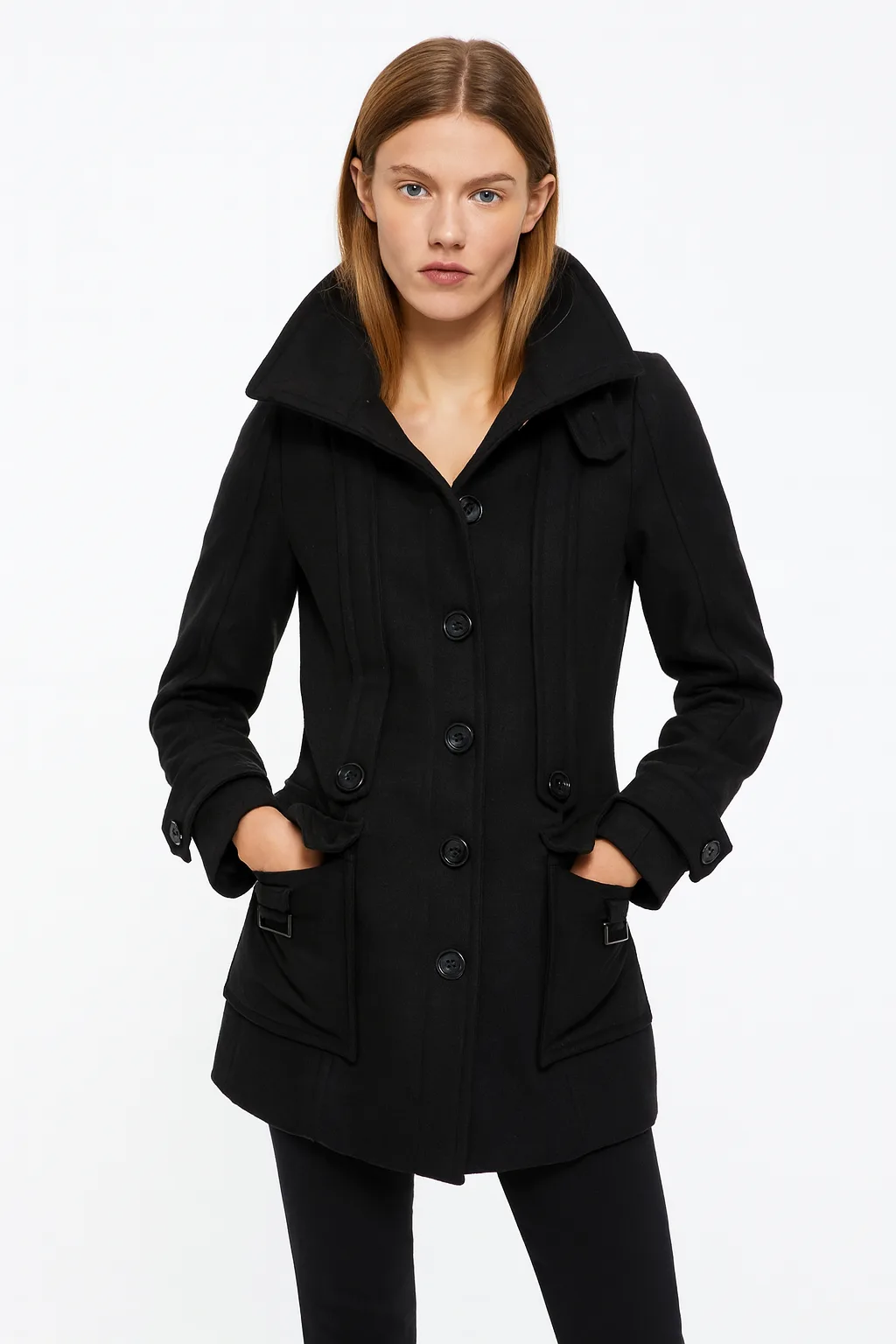 ZARA Black Wool Blend Peacoat - Womens Classic Style Coat(S)