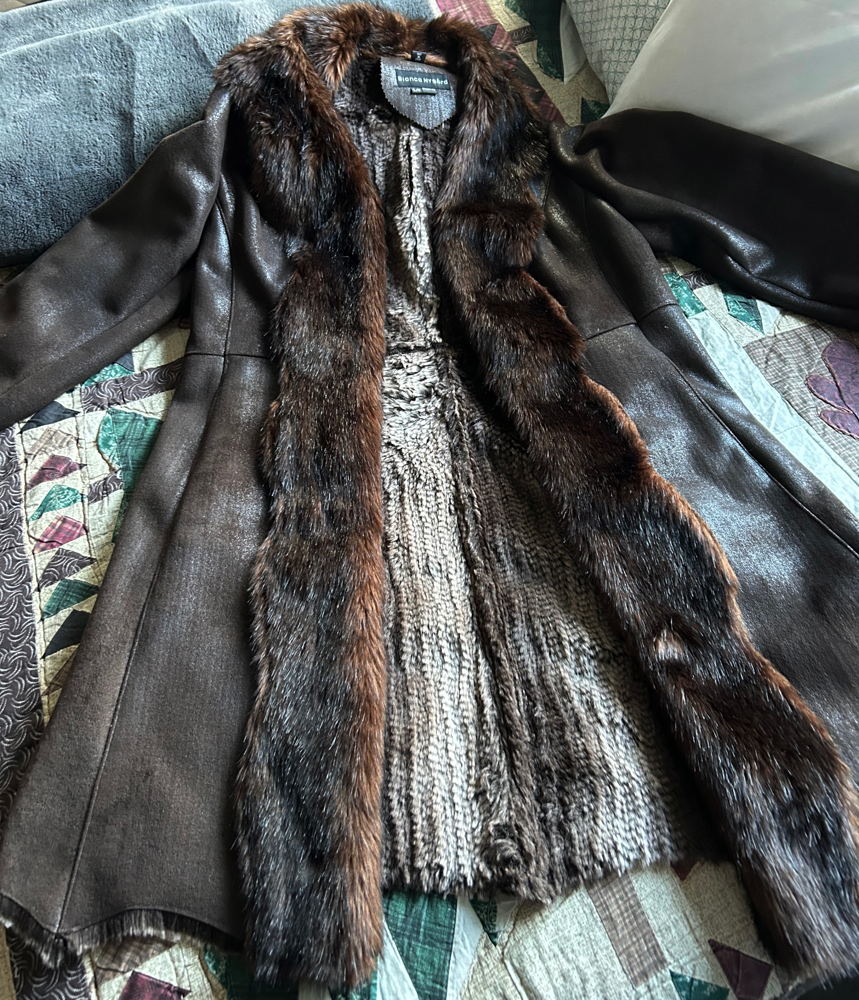 Beautiful Faux Leather, Faux Fur Dress Winter Coat