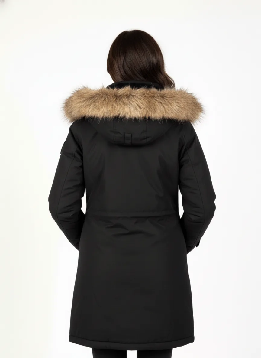 🔥 ARITZIA TNA Parka Black Long Coat Faux Fur Hood Women's (S) image indicator(2)