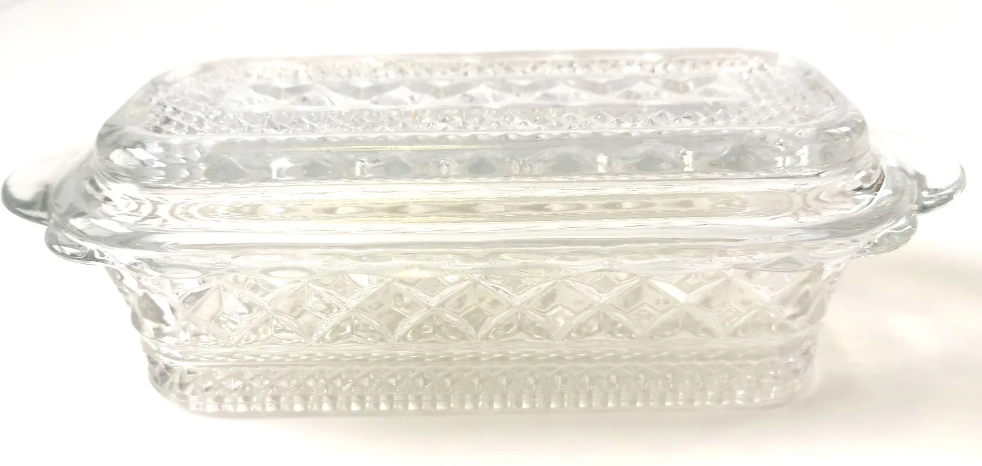 Anchor Hocking Wexford Glass Butter Dish Diamond Cut 70s USA image indicator(2)